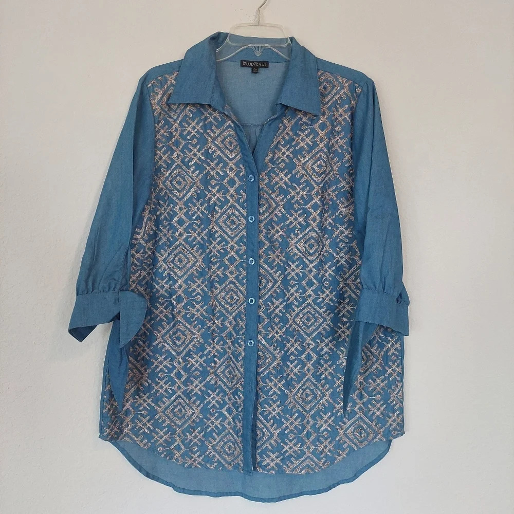 Bua Bua Cotton Embroidered Geometric Tunic Top‎ Size Large